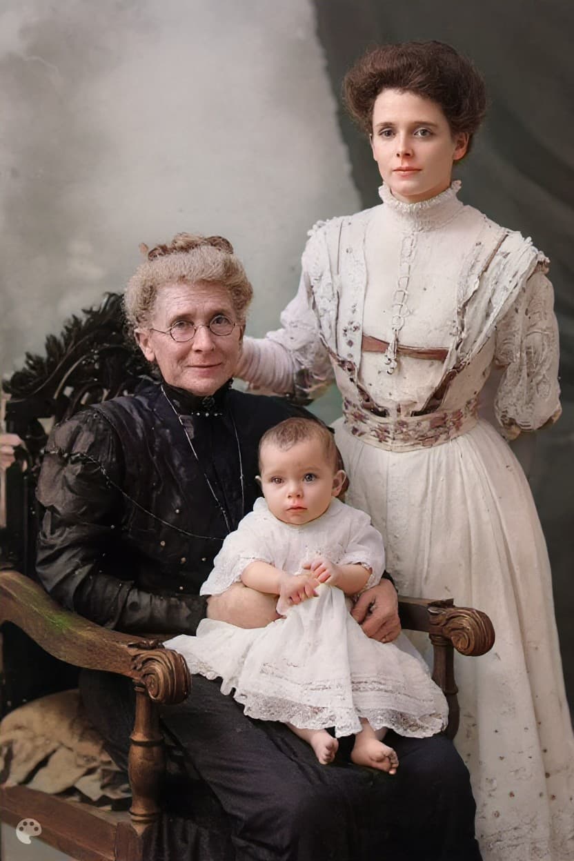 Colorized Family reunion from the 1950s